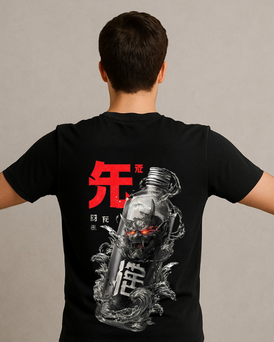 Şişede Şeytan Baskılı T-Shirt - Görsel 5