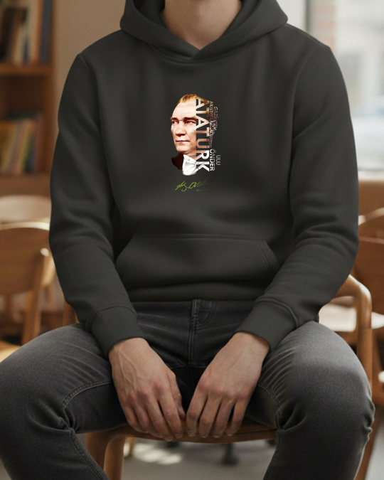 Atatürk Silüeti ve İmzası Baskılı Sweatshirt - Görsel 8
