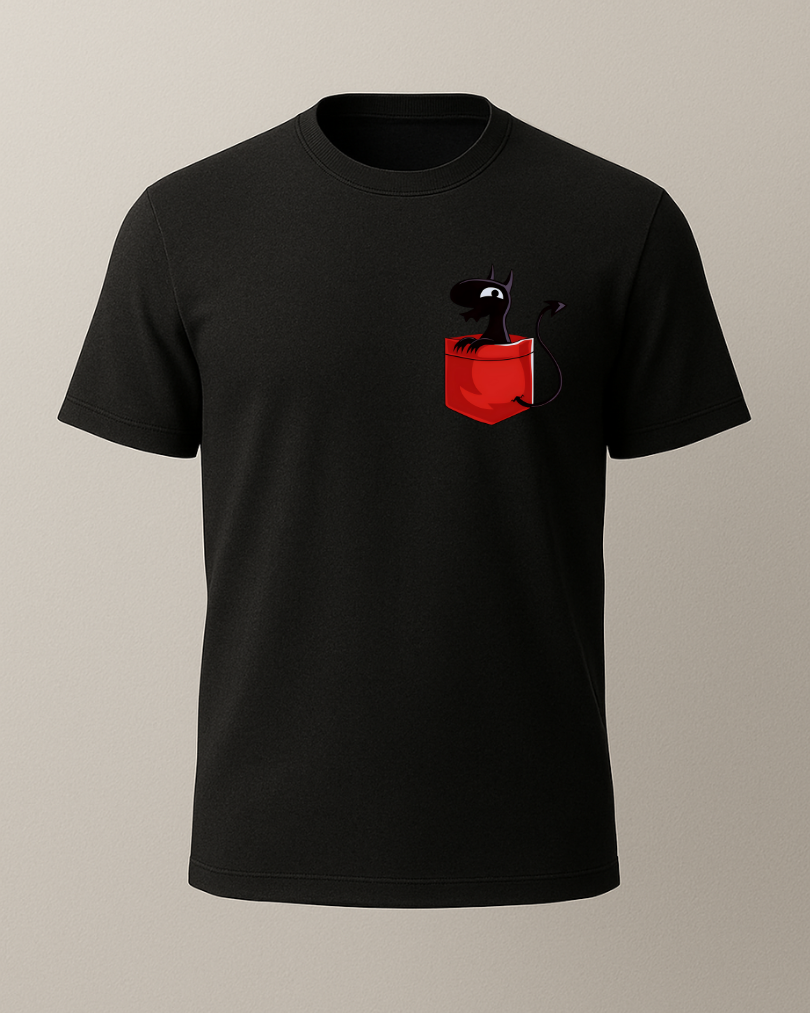 Sevimli İblis Cep Tasarımlı Baskılı T-Shirt - Görsel 5