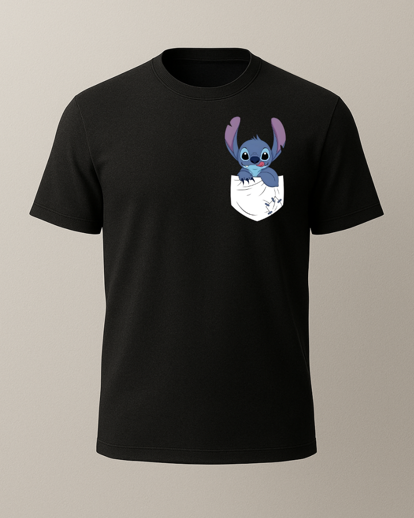 Stitch Cep Tasarım Baskılı T-Shirt - Görsel 4