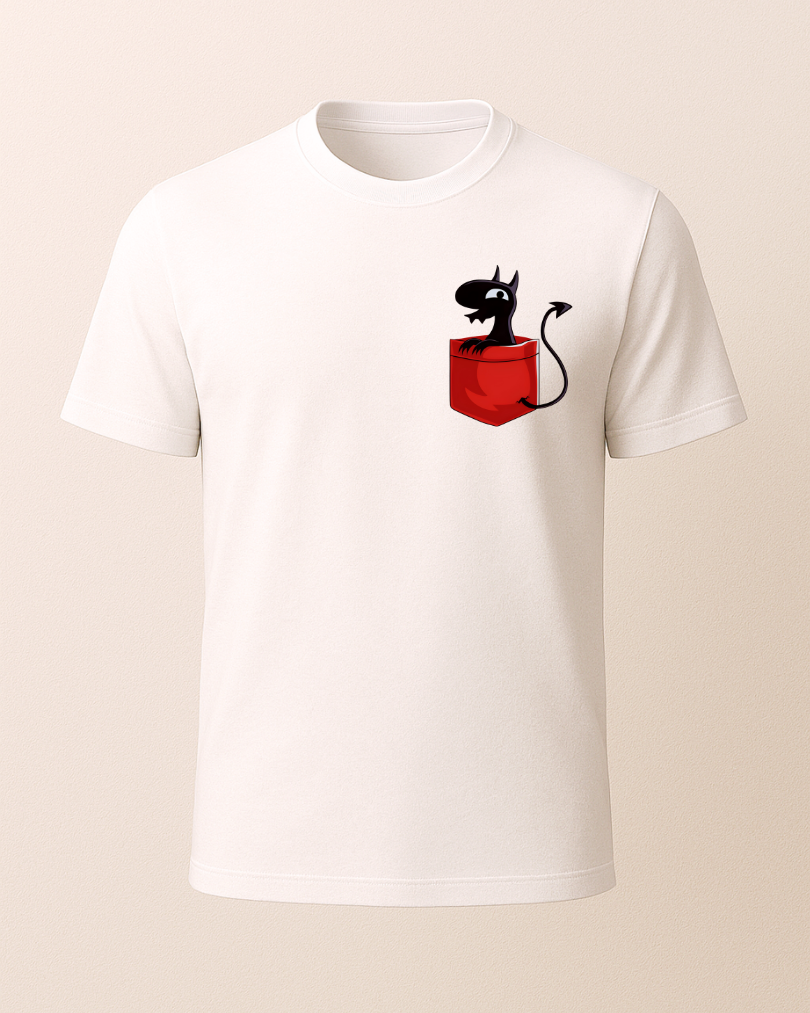 Sevimli İblis Cep Tasarımlı Baskılı T-Shirt