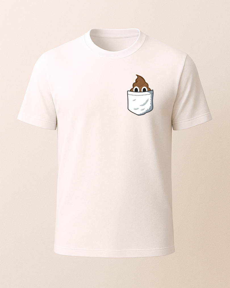 Gülen B*k Emojili Cep Tasarımlı Baskılı T-Shirt