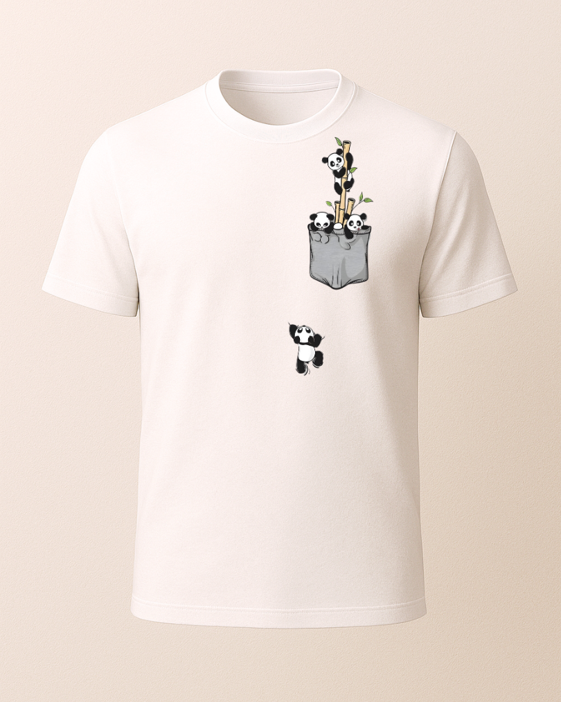Pandalar Cep Tasarım Baskılı T-Shirt