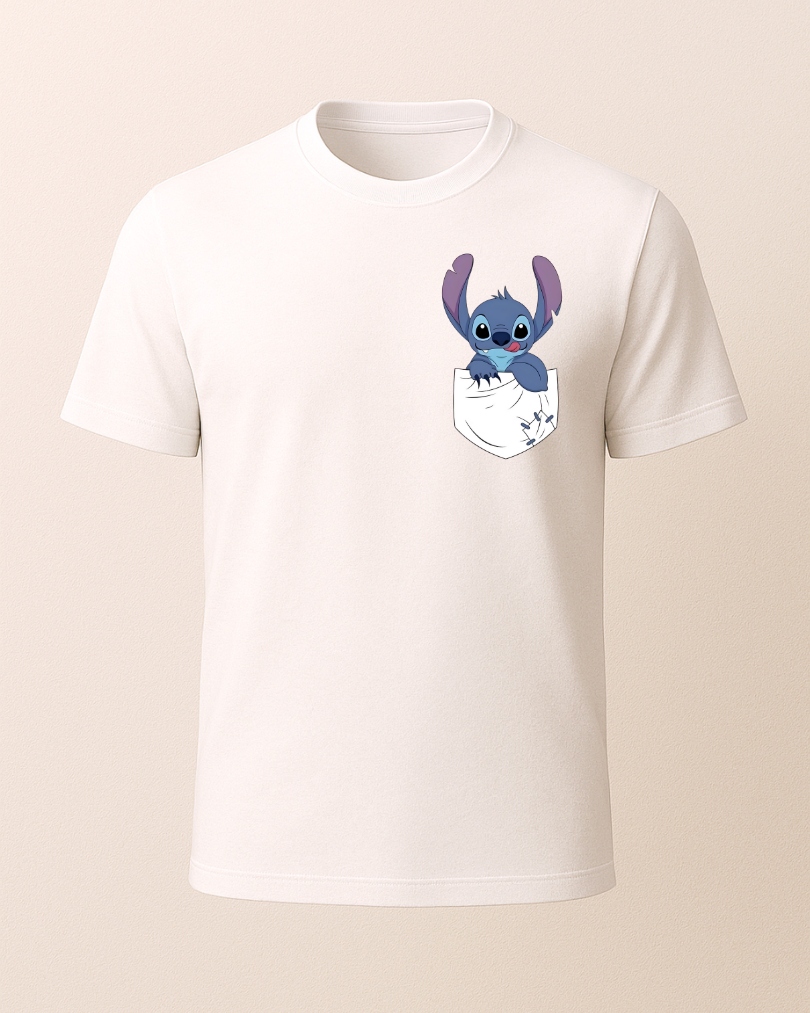 Stitch Cep Tasarım Baskılı T-Shirt