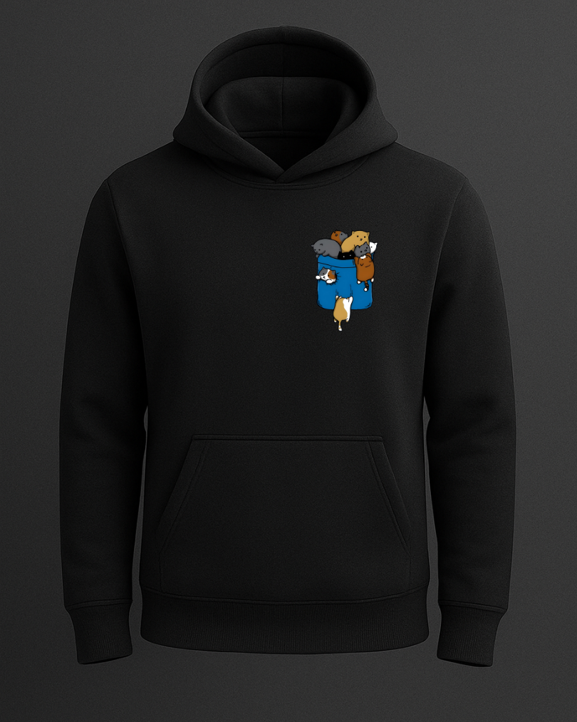 Kediler Cep Tasarımlı Baskılı Sweatshirt