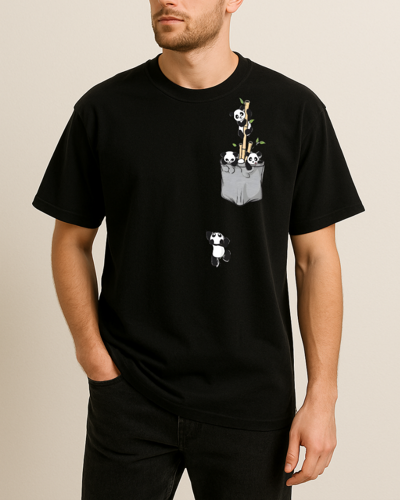 Pandalar Cep Tasarım Baskılı T-Shirt - Görsel 4