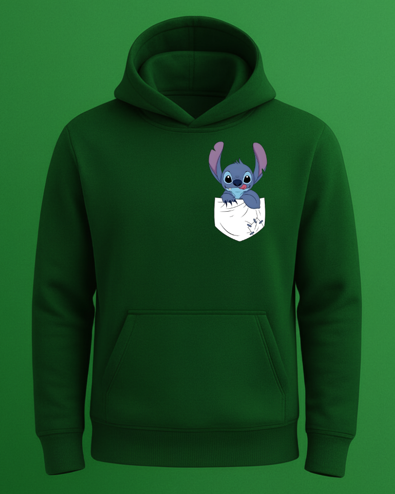 Stitch Cep Tasarım Baskılı Sweatshirt